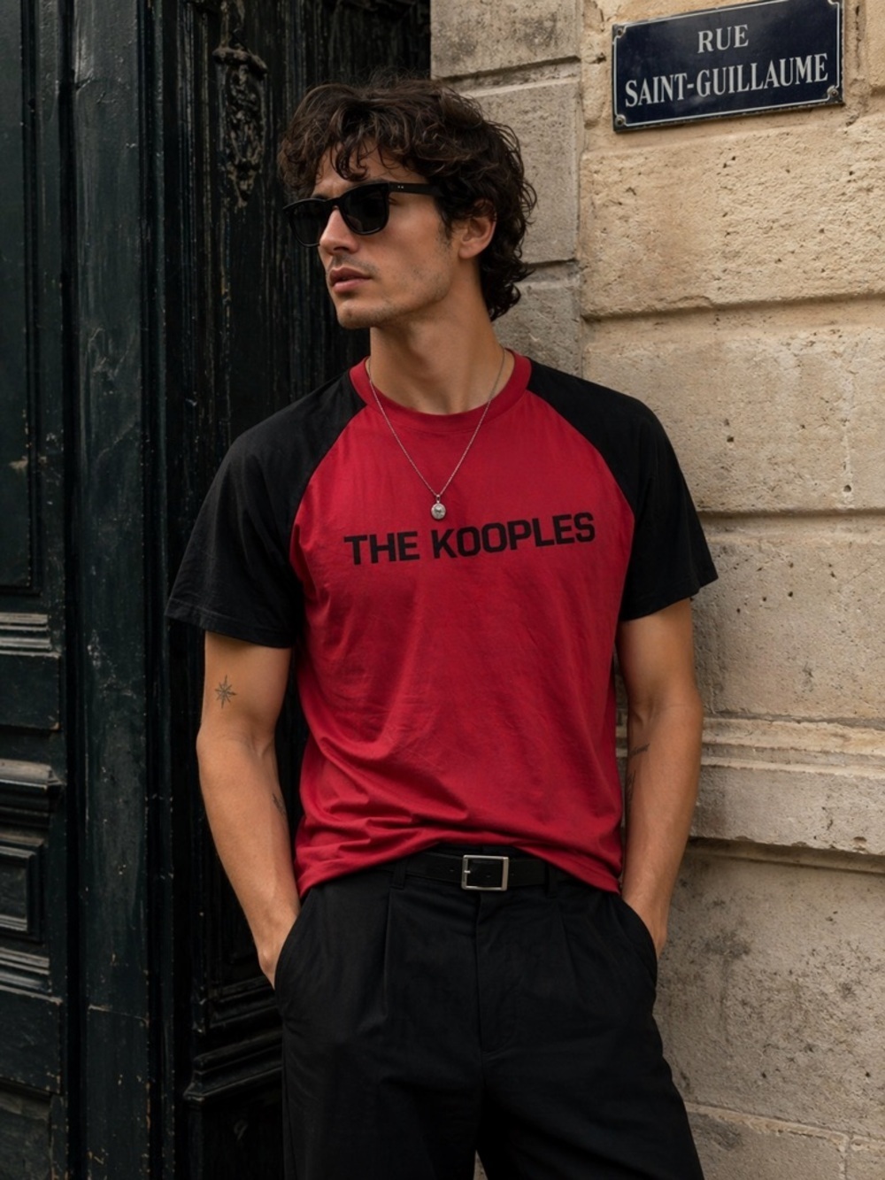 THE KOOPLES French Luxury Brand Red and Black Unisex Short Sleeve Tee